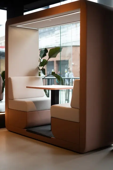 Acoustic meeting booth supplier in Mumbai - discussion booth with glass side and LED canopy