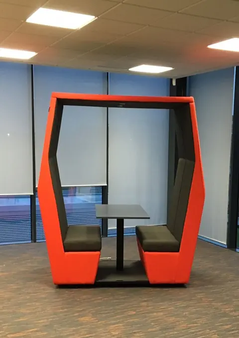 Office discussion booth supplier in Mumbai - red and charcoal canopy booth