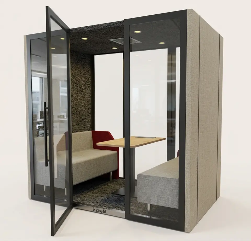 Office meeting booth manufacturer in Mumbai - Ezeefit acoustic meeting booth with double glass doors