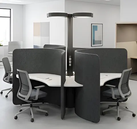 Office work pod supplier in Mumbai - four-way acoustic pod cluster with central power column
