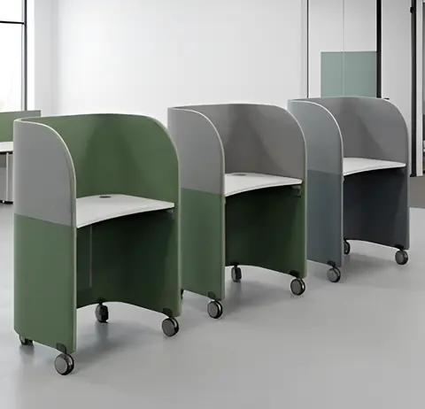 Office work pod supplier in Mumbai - mobile acoustic pods in green and grey felt