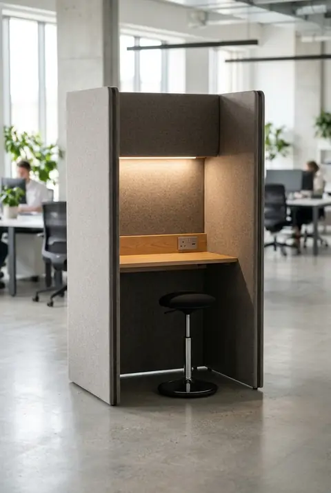 Acoustic work pod manufacturer in Mumbai - single-person office pod with grey felt panels