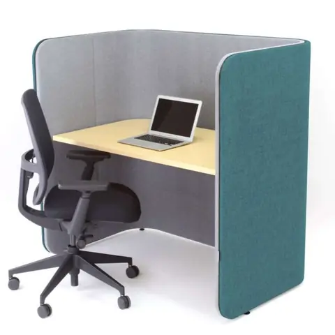 Acoustic work pod in Mumbai - teal and grey office pod with desk