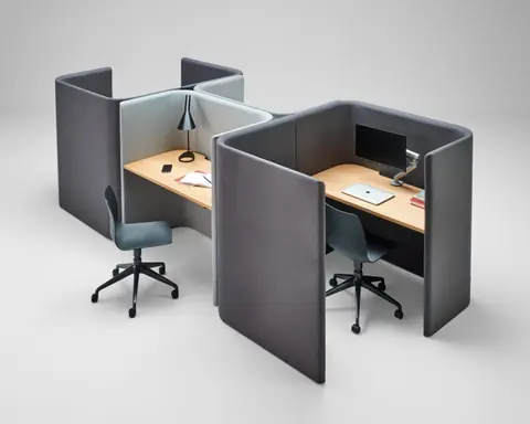 Acoustic work pod manufacturer in Mumbai - twin office pods with oak desks